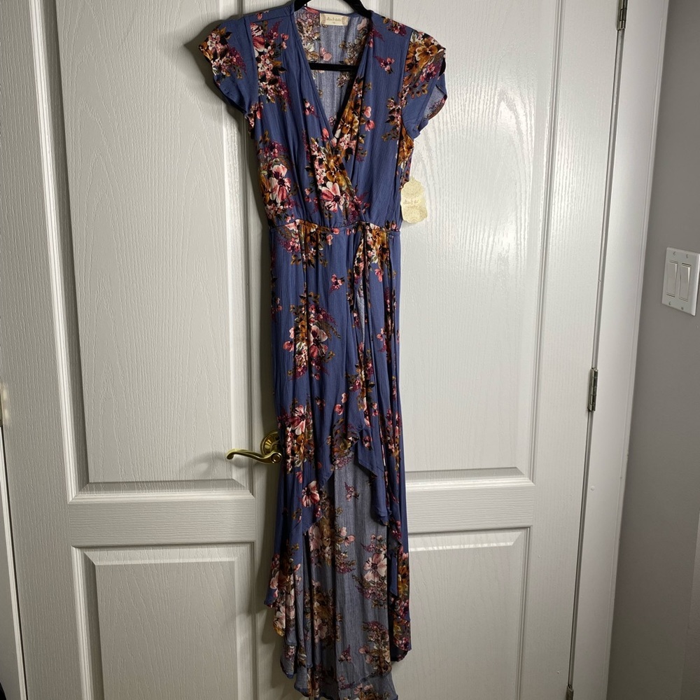 Blue floral hi low dress